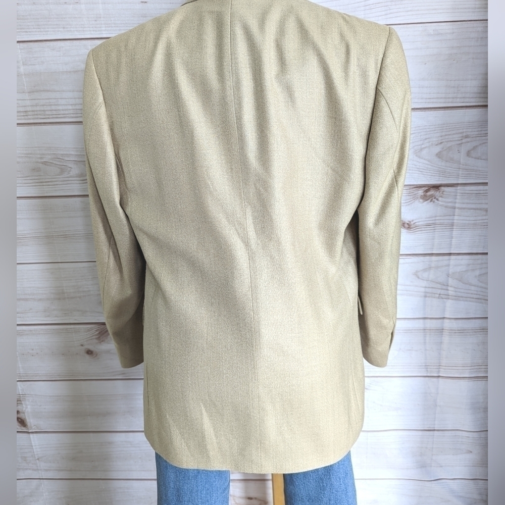 Oscar de la Renta Tailored Fit Wool Blazer in Sand Dune Size 10 / 12 - Picture 4 of 15